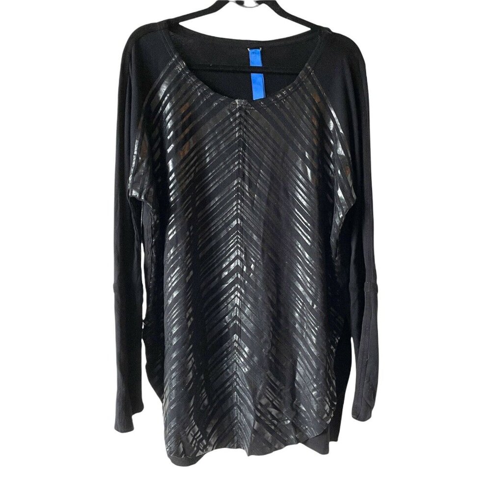 Kit and Ace Olson Tunic Top Shirt Black Chevron Stripe Raw Hem Size 10